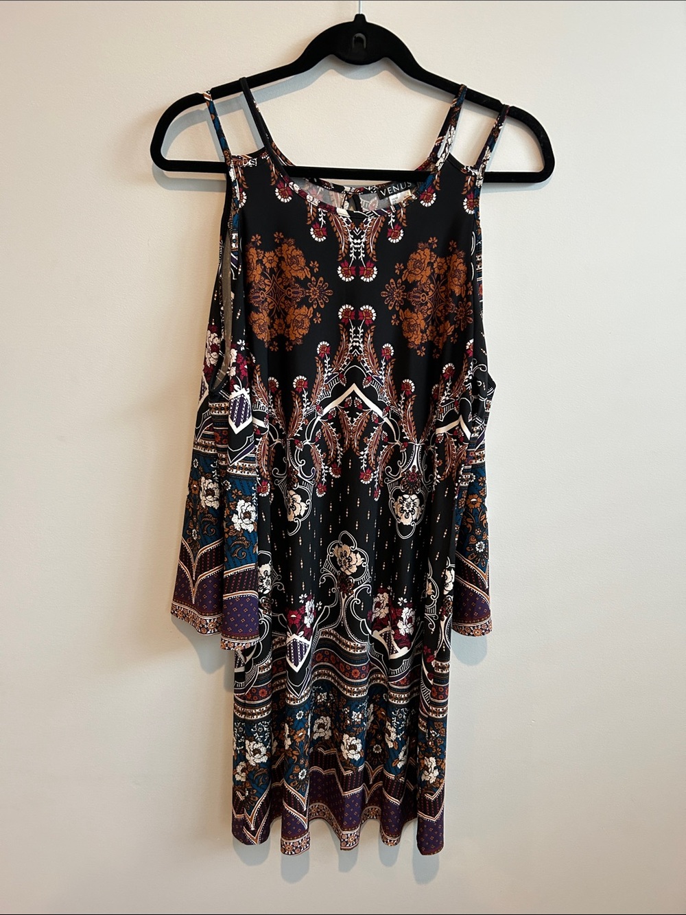 Black Multi Floral Print Cold-Shoulder Dress
